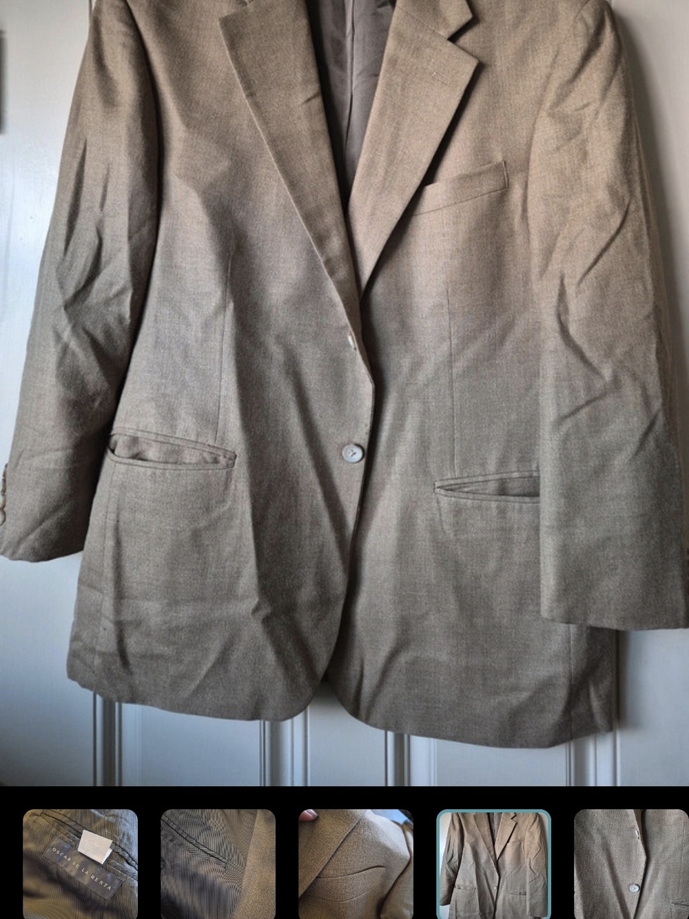 Oscar de la Renta Men's Beige 42S Single-Breasted Blazer